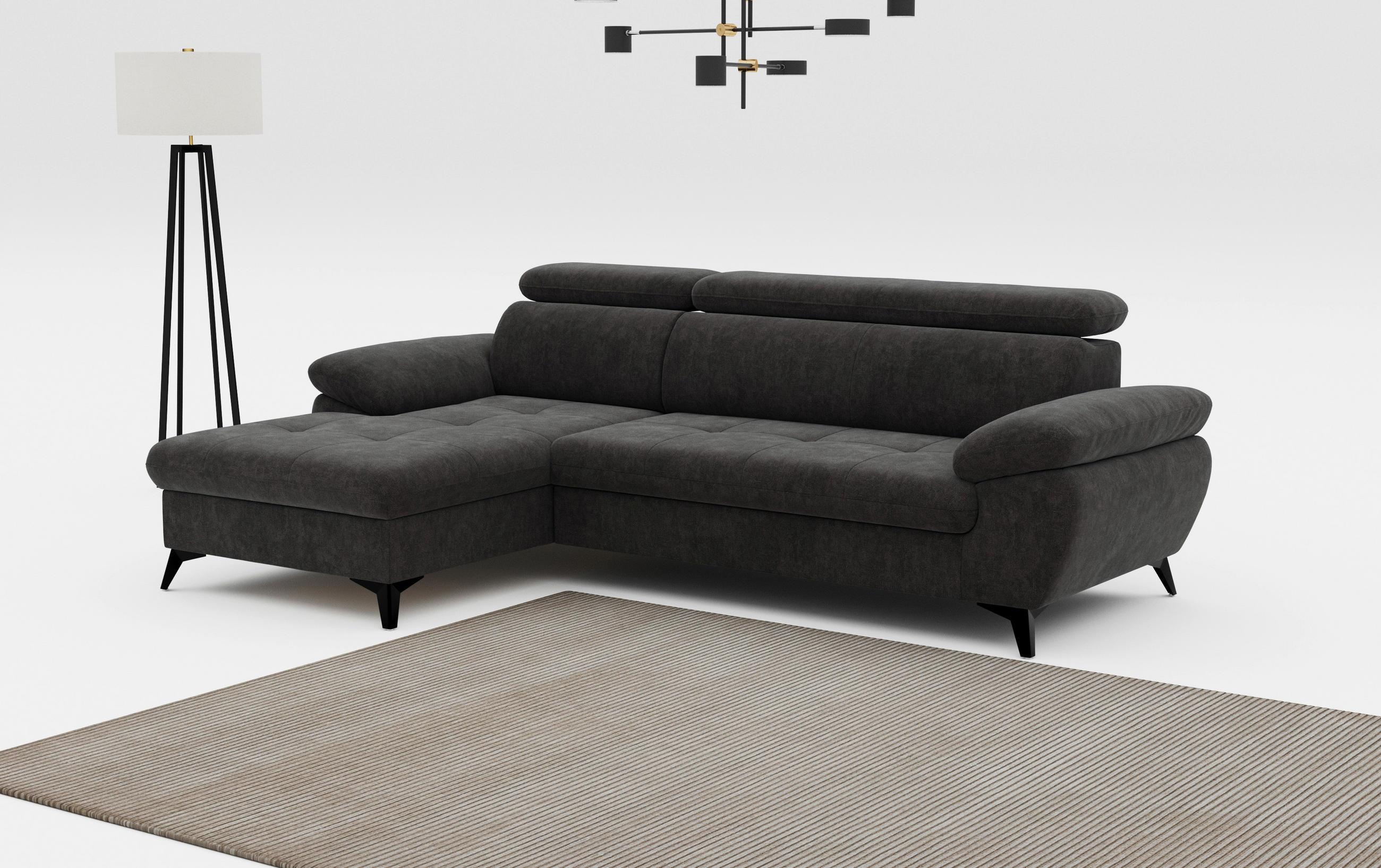 ECKSOFA in Dunkelgrau - Schlammfarben/Dunkelgrau, Textil/Metall (166/261cm) - MID.YOU