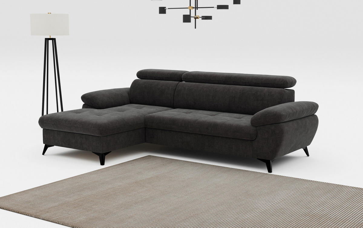 ECKSOFA in Dunkelgrau  - Schlammfarben/Dunkelgrau, Textil/Metall (166/261cm) - MID.YOU