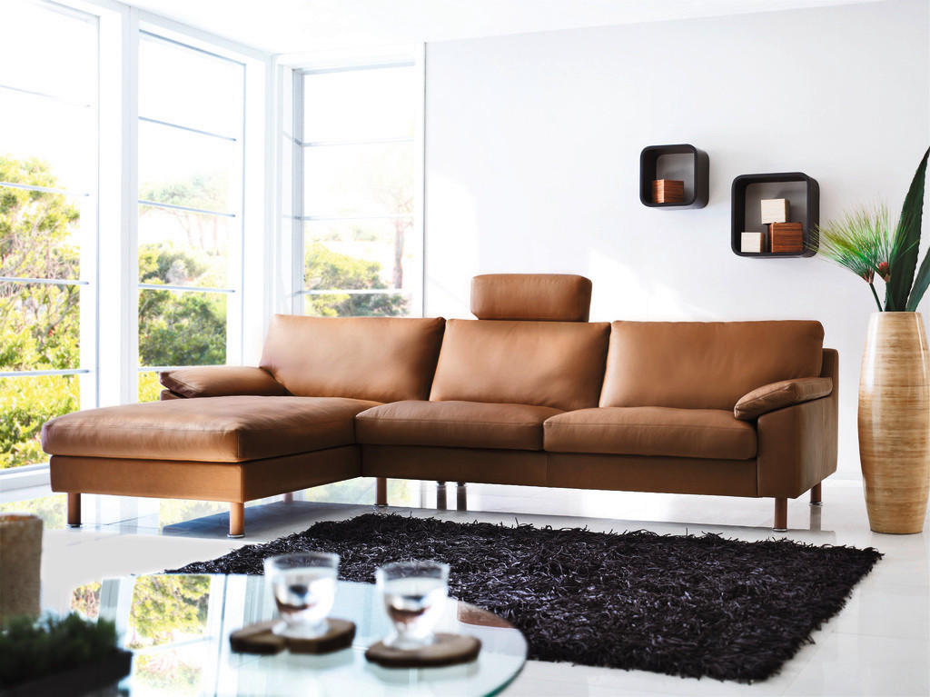 WOHNLANDSCHAFT Braun Echtleder - Buchefarben/Braun, KONVENTIONELL, Leder/Holz (293/165cm) - Erpo