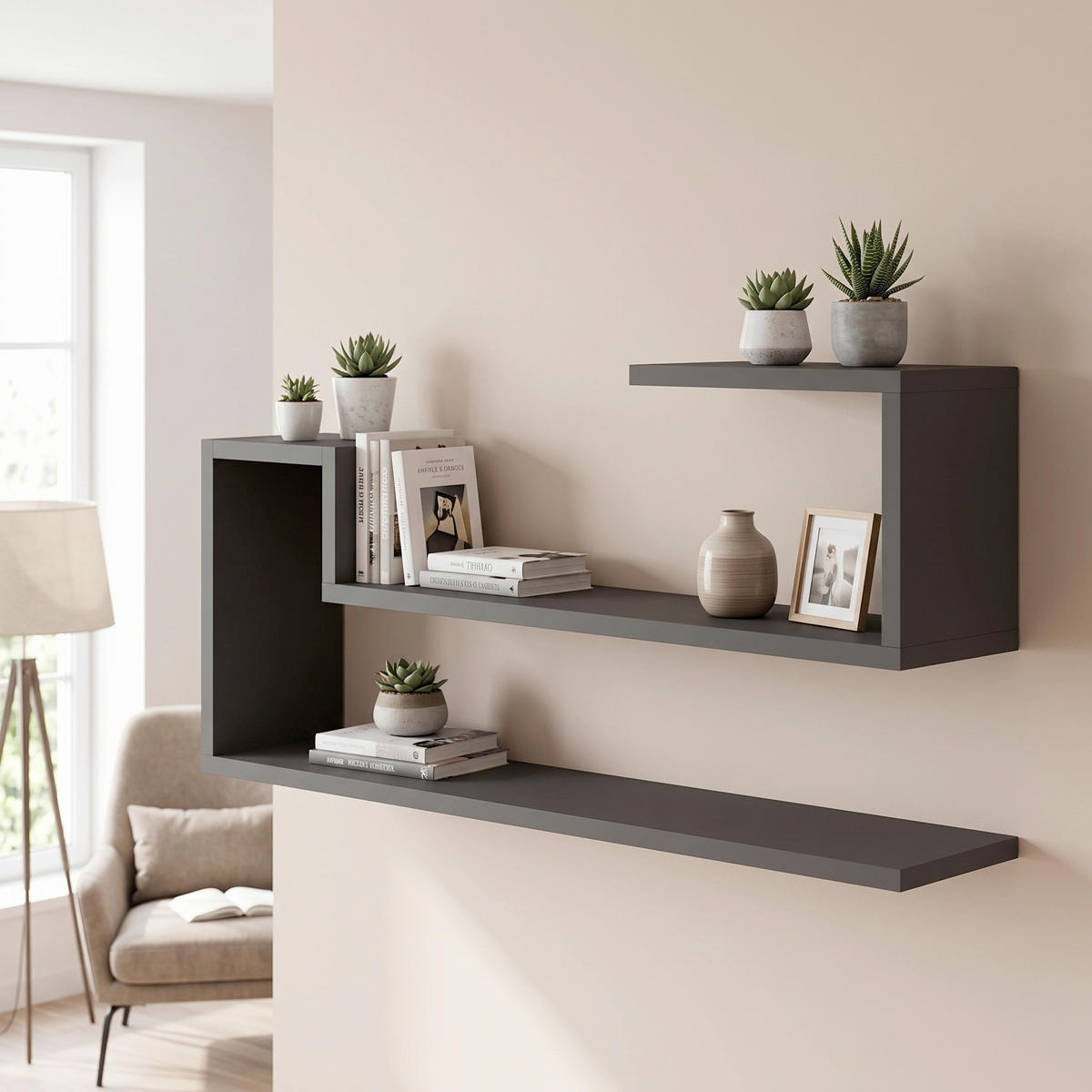 WANDREGAL  - Anthrazit, Design, Holzwerkstoff (90/41,2/17cm) - Livetastic
