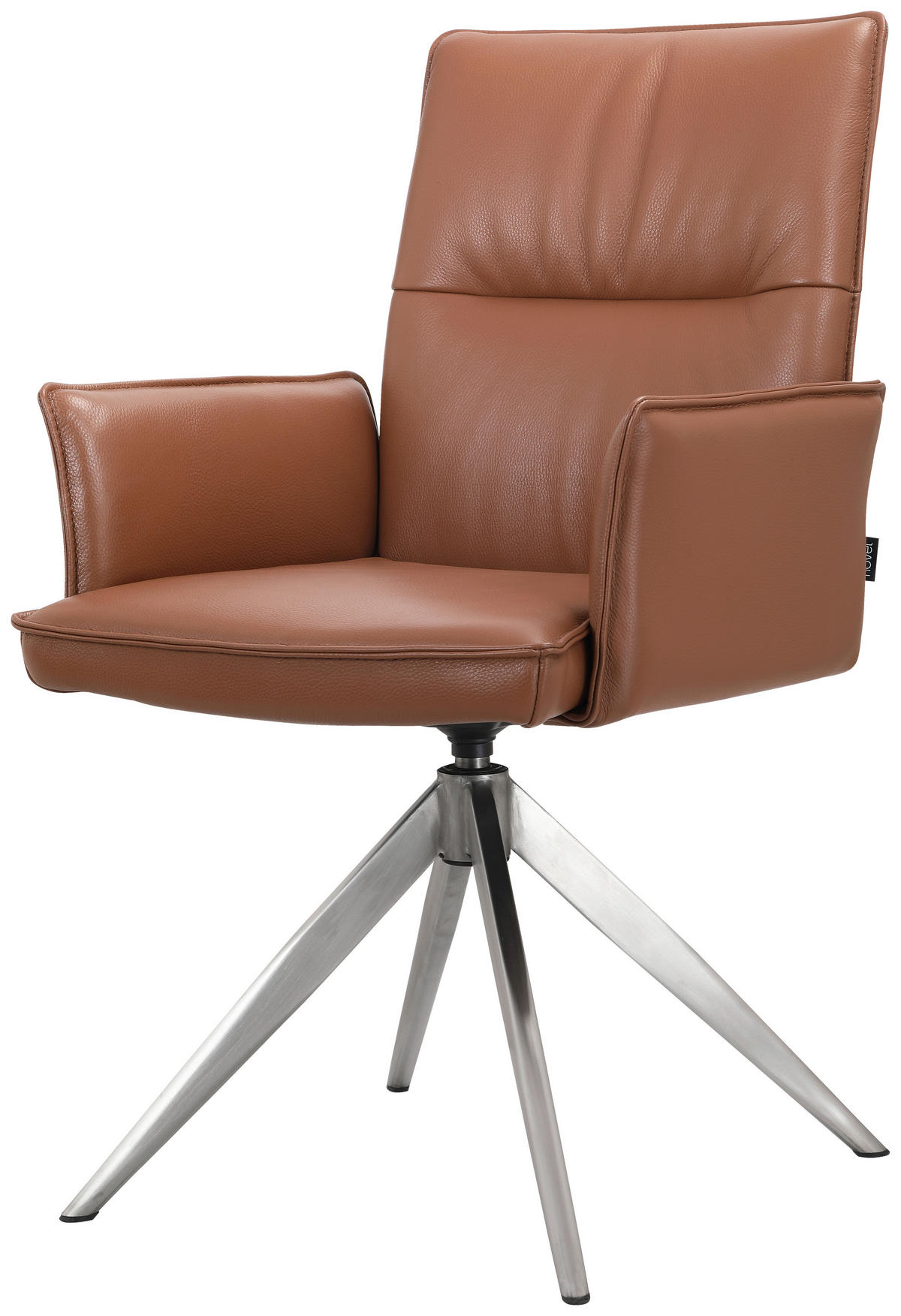 ARMLEHNSTUHL  in Edelstahl Echtleder pigmentiert  - Edelstahlfarben/Cognac, Design, Leder/Metall (57/92/63,5cm) - Novel