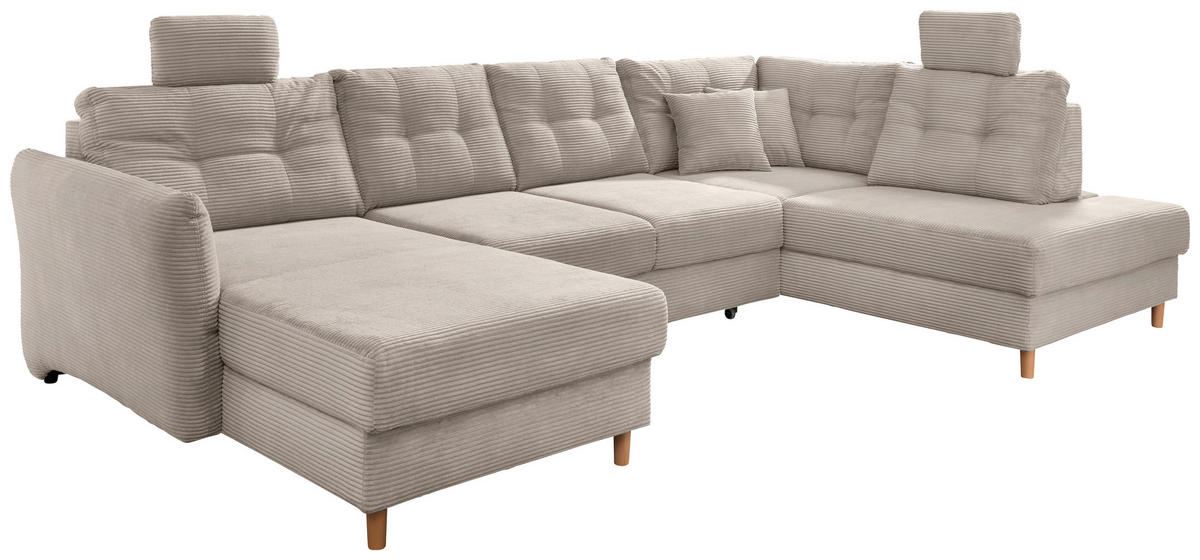 WOHNLANDSCHAFT in Cord Beige  - Beige/Naturfarben, Modern, Holz/Textil (176/338-352/206cm) - Livetastic