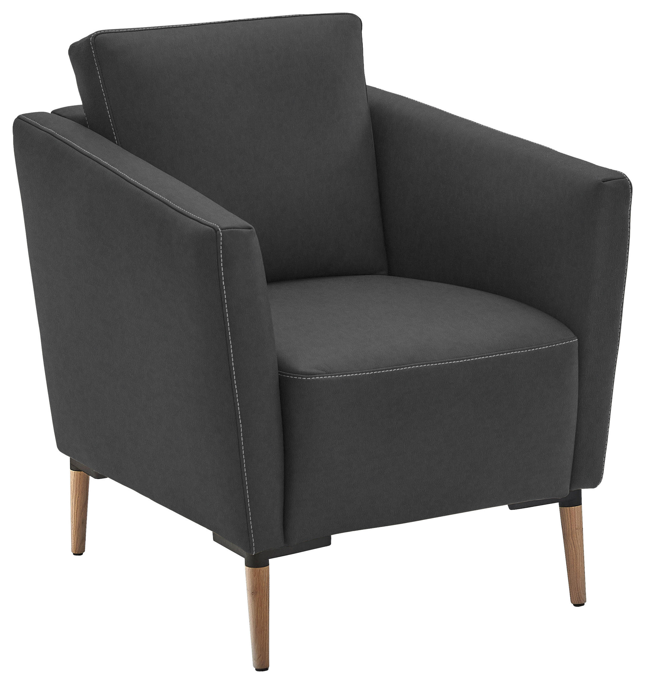 SESSEL in Echtleder Anthrazit  - Eichefarben/Anthrazit, Natur, Leder/Holz (75/84/76cm) - Valnatura