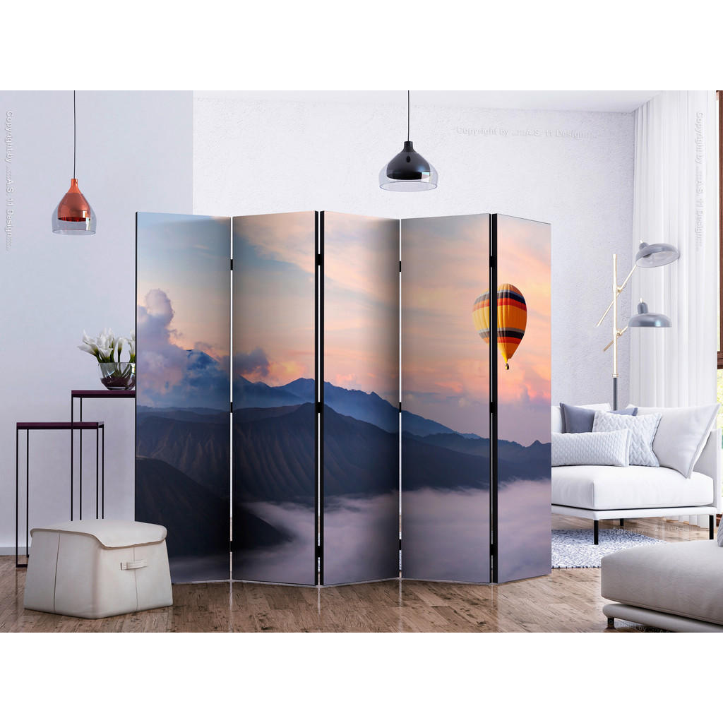 Thumbnail - artgeist Paravent, Mehrfarbig, Holz, Textil, Kiefer, massiv, Skyline, 225x172x3 cm, Motiv auf Vorder- und Rückseite, Woh...