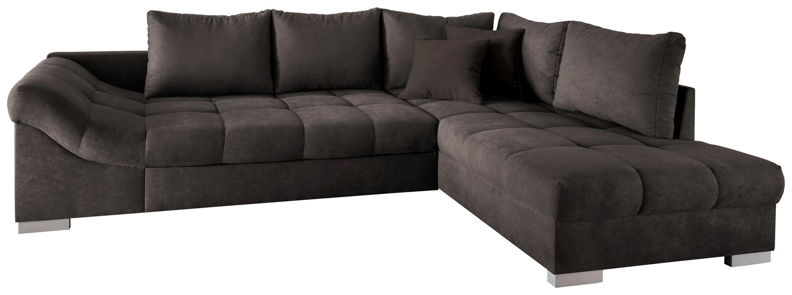 ECKSCHLAFSOFA  in Mikrofaser Dunkelbraun  - Dunkelbraun/Silberfarben, Design, Holz/Textil (298/202cm) - P & B