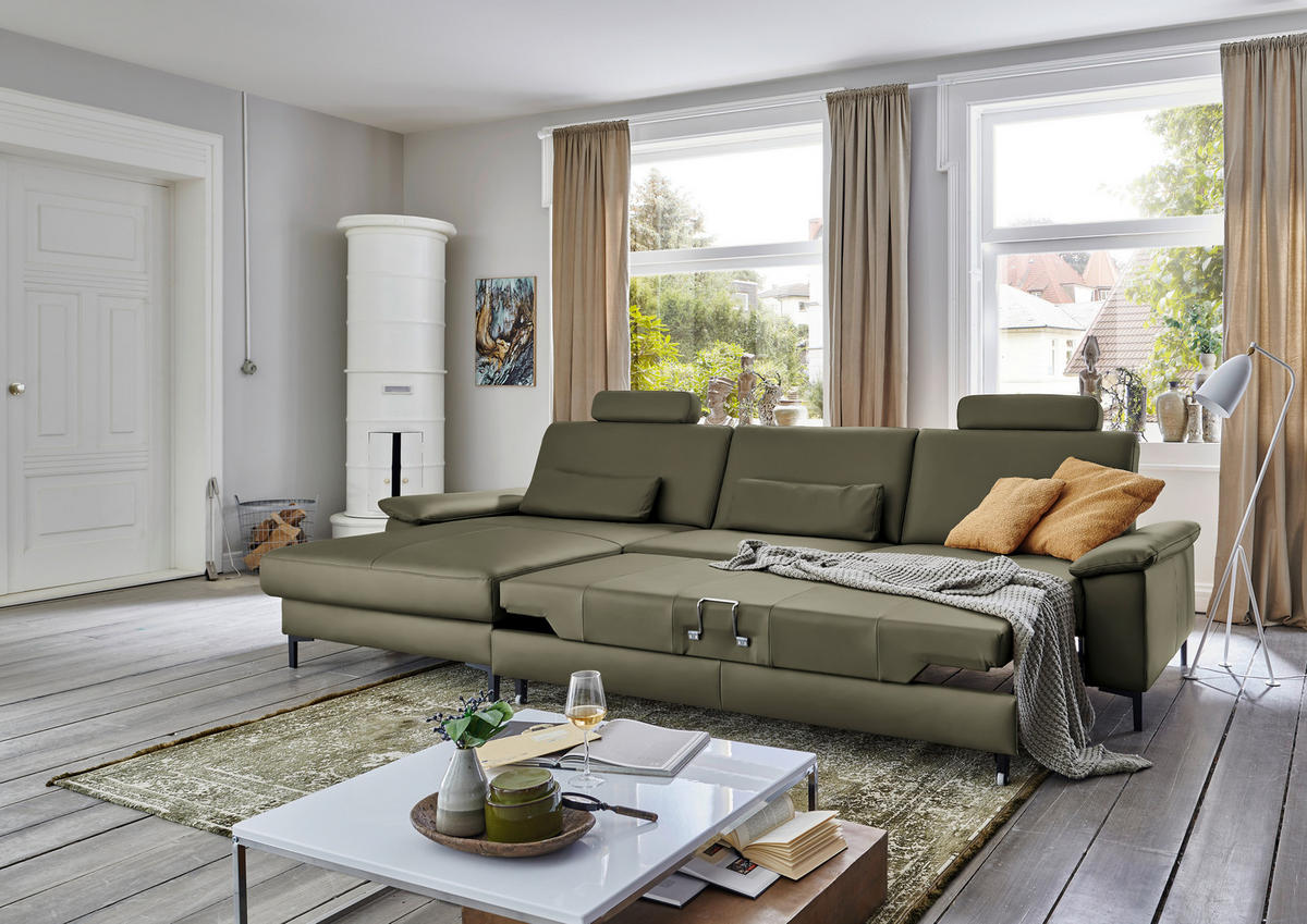 ECKSOFA in Echtleder Waldgrün  176/334 cm  - Waldgrün/Schwarz, Design, Leder/Metall (176/334cm) - Dieter Knoll