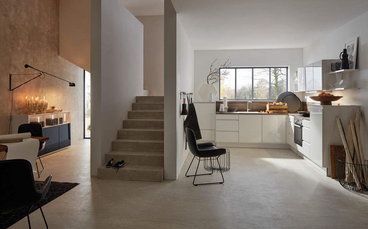 EINBAUKÜCHE ALPHA LACK  - Weiß/Grau, Design, Holzwerkstoff - Nolte Küchen