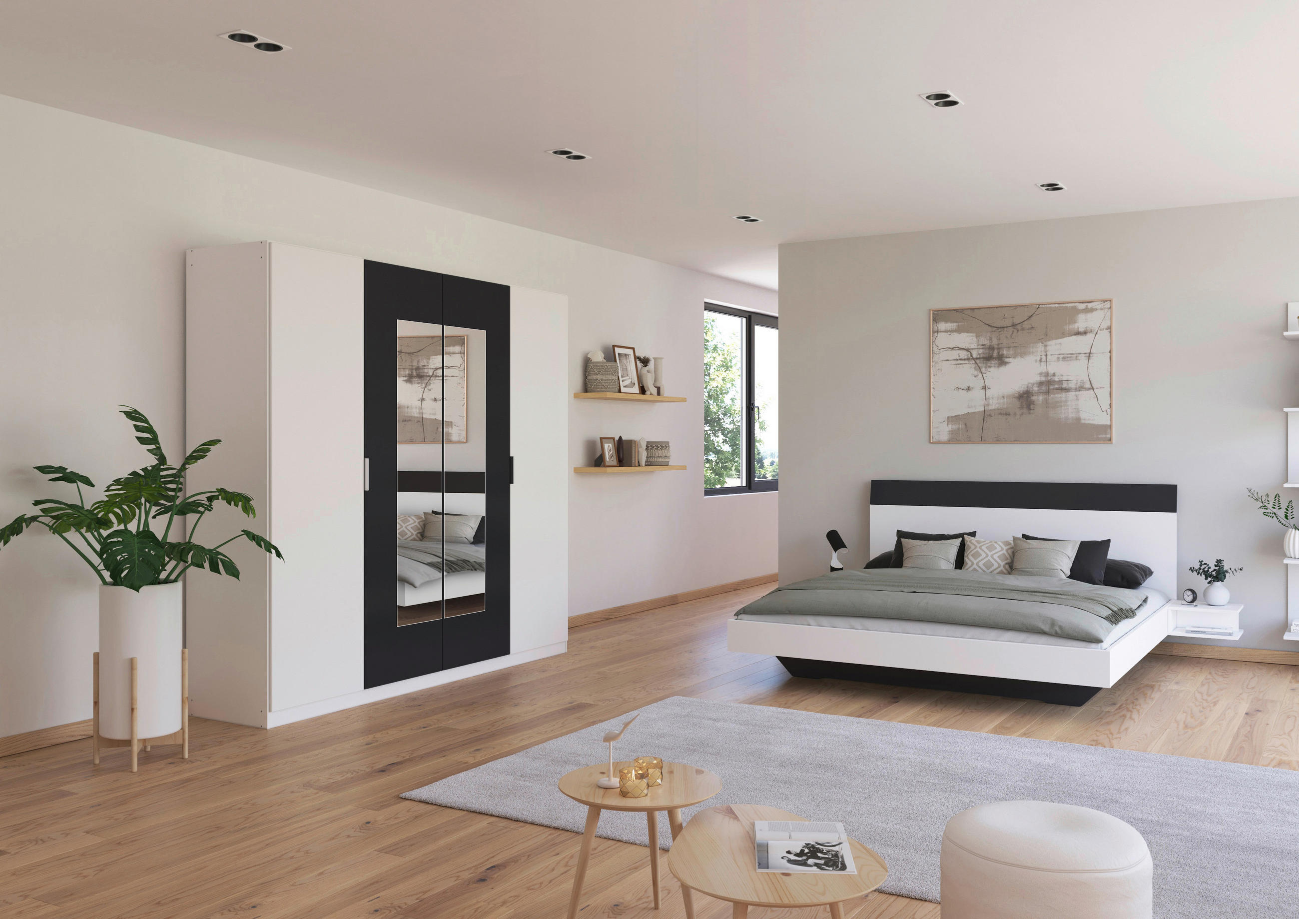 SCHLAFZIMMER  in Weiß, Dunkelgrau  - Dunkelgrau/Weiß, Design, Glas/Holzwerkstoff - Boxxx