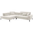 ECKSOFA Weiß Feincord Rücken echt, Kopfteilverstellung, Sitzvorzug  - Schwarz/Weiß, KONVENTIONELL, Textil/Metall (219/311cm) - Hom`in