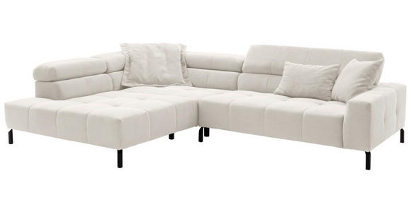 ECKSOFA Weiß Feincord Rücken echt, Kopfteilverstellung, Sitzvorzug  - Schwarz/Weiß, KONVENTIONELL, Textil/Metall (219/311cm) - Hom`in