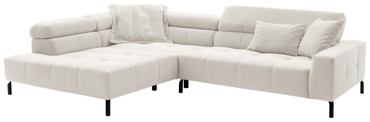 ECKSOFA in Feincord Weiss  - Weiss/Schwarz, Konventionell, Textil/Metall (219/311cm) - Hom`in