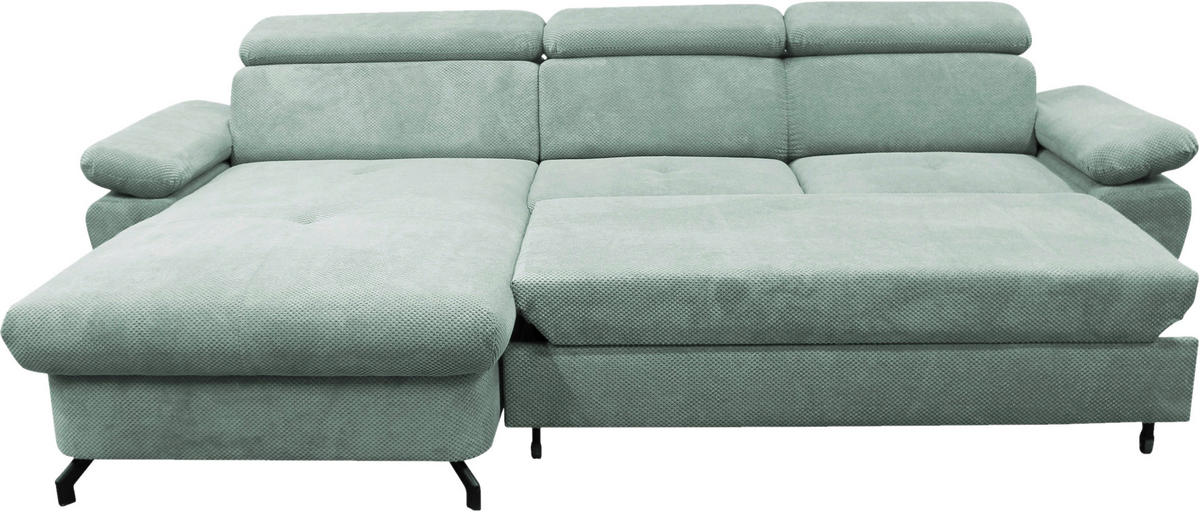 ECKSOFA OMEGA Mintgrün Chenille Zierkissen, Bettkasten  - Schwarz/Mintgrün, Design, Textil/Metall (186/280cm) - MID.YOU