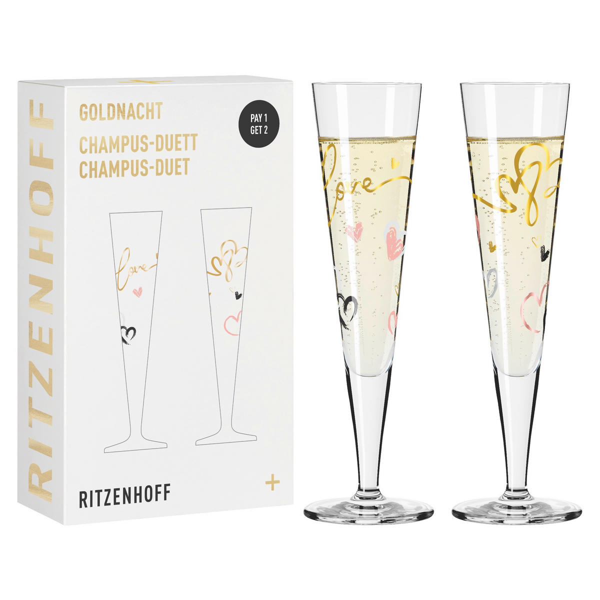 CHAMPAGNERGLAS Goldnacht 205 ml 2-teilig  - Goldfarben/Schwarz, LIFESTYLE, Glas (16,3/26,6/7,7cm) - Ritzenhoff
