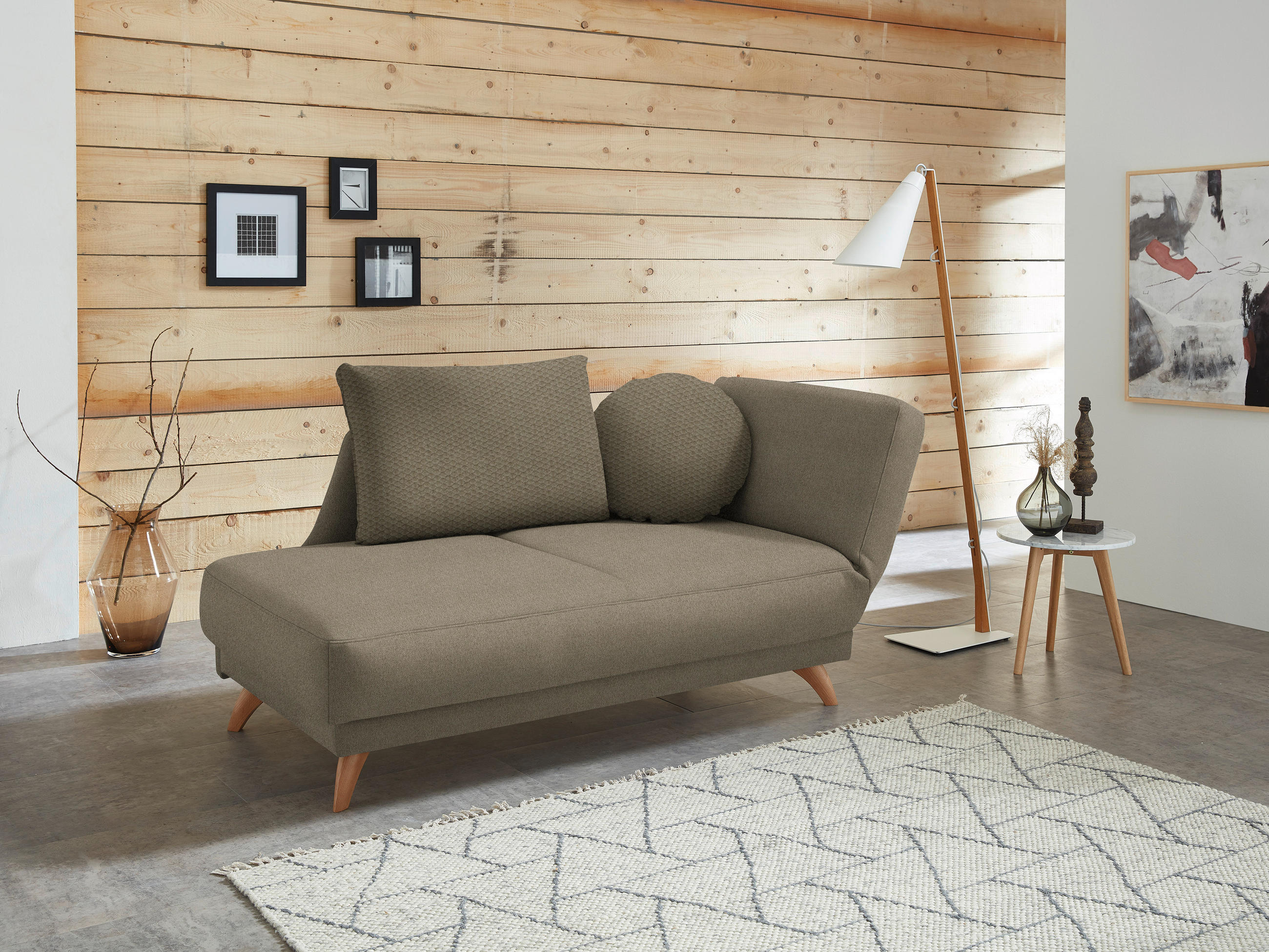RÉCAMIERE in Flachgewebe Hellbraun  - Hellbraun, Design, Holz/Textil (205/87/94cm) - Bali