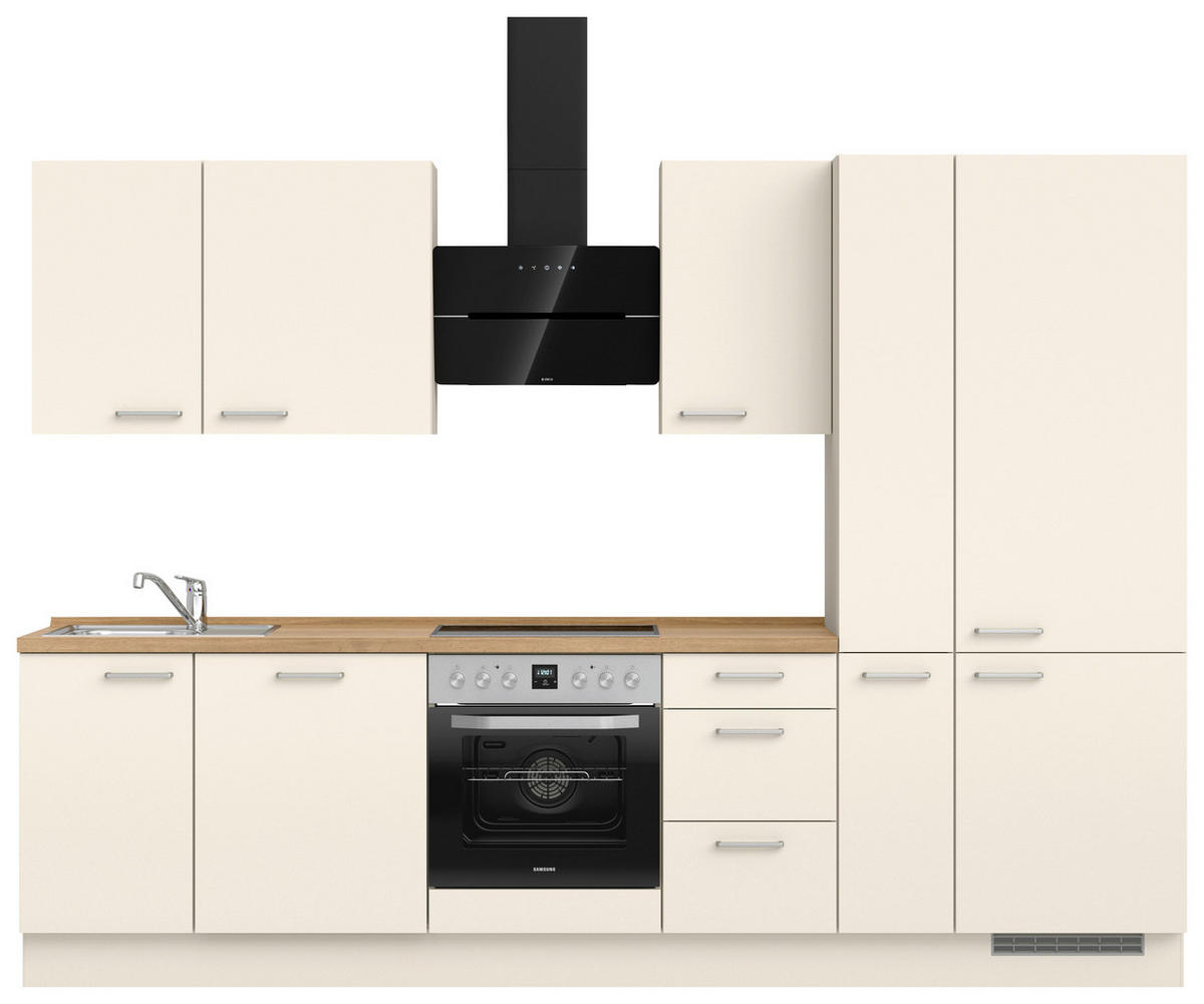 KÜCHENBLOCK 300 cm   in Eichefarben, Magnolie  - Edelstahlfarben/Eichefarben, MODERN, Holzwerkstoff/Metall (300cm) - Nobilia