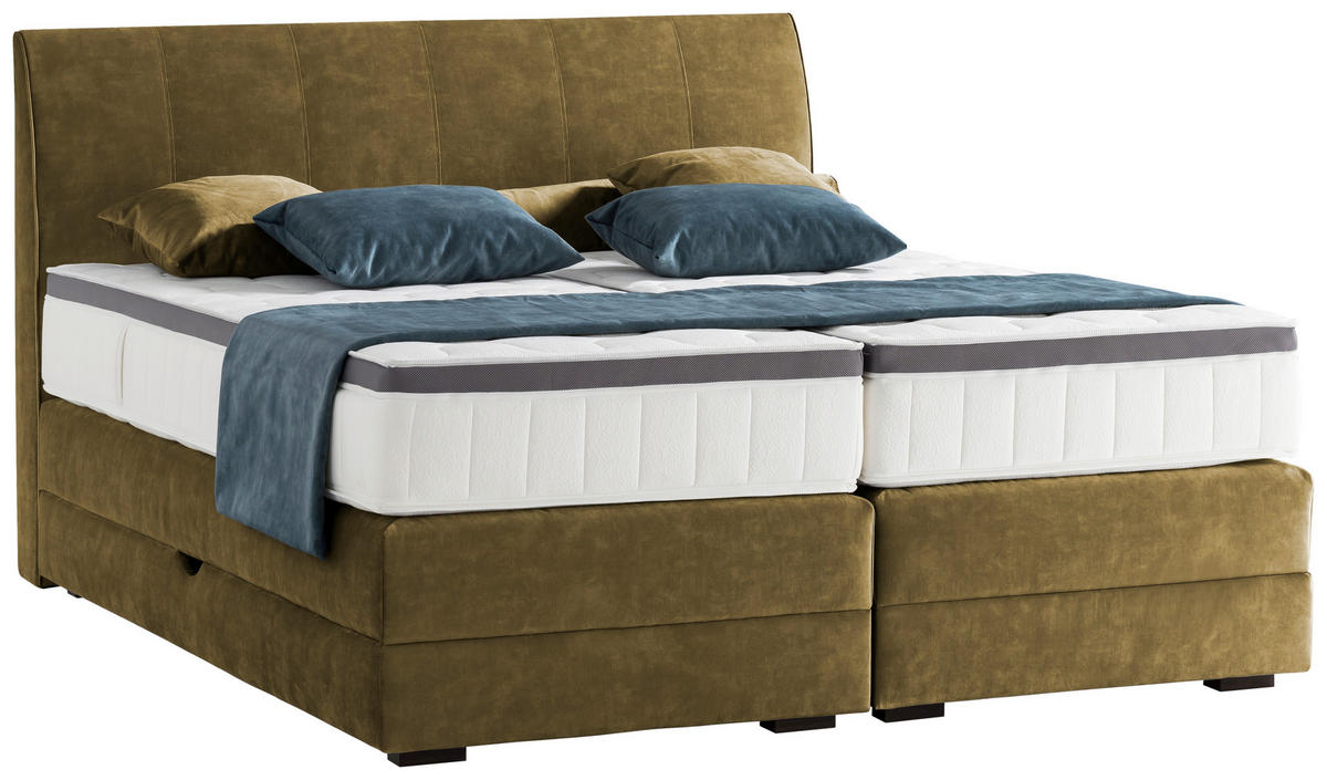BOXSPRINGBETT 160/200 cm  in Olivgrün  - Wengefarben/Olivgrün, Konventionell, Holz/Textil (160/200cm) - Novel