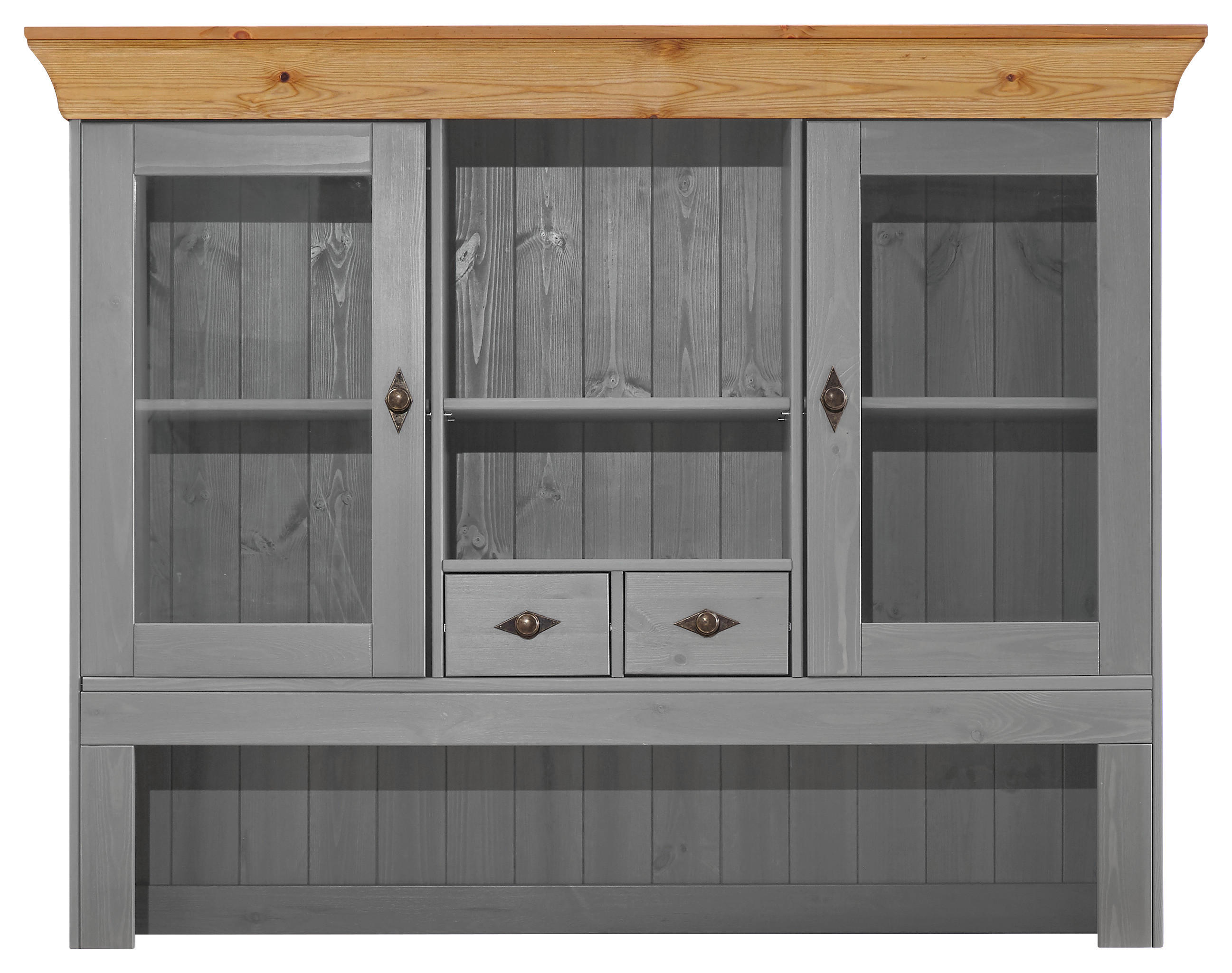 BUFFETAUFSATZ - Laugenfarbig/Grau, ROMANTIK / LANDHAUS, Glas/Holz (143/112/32cm) - Boxxx
