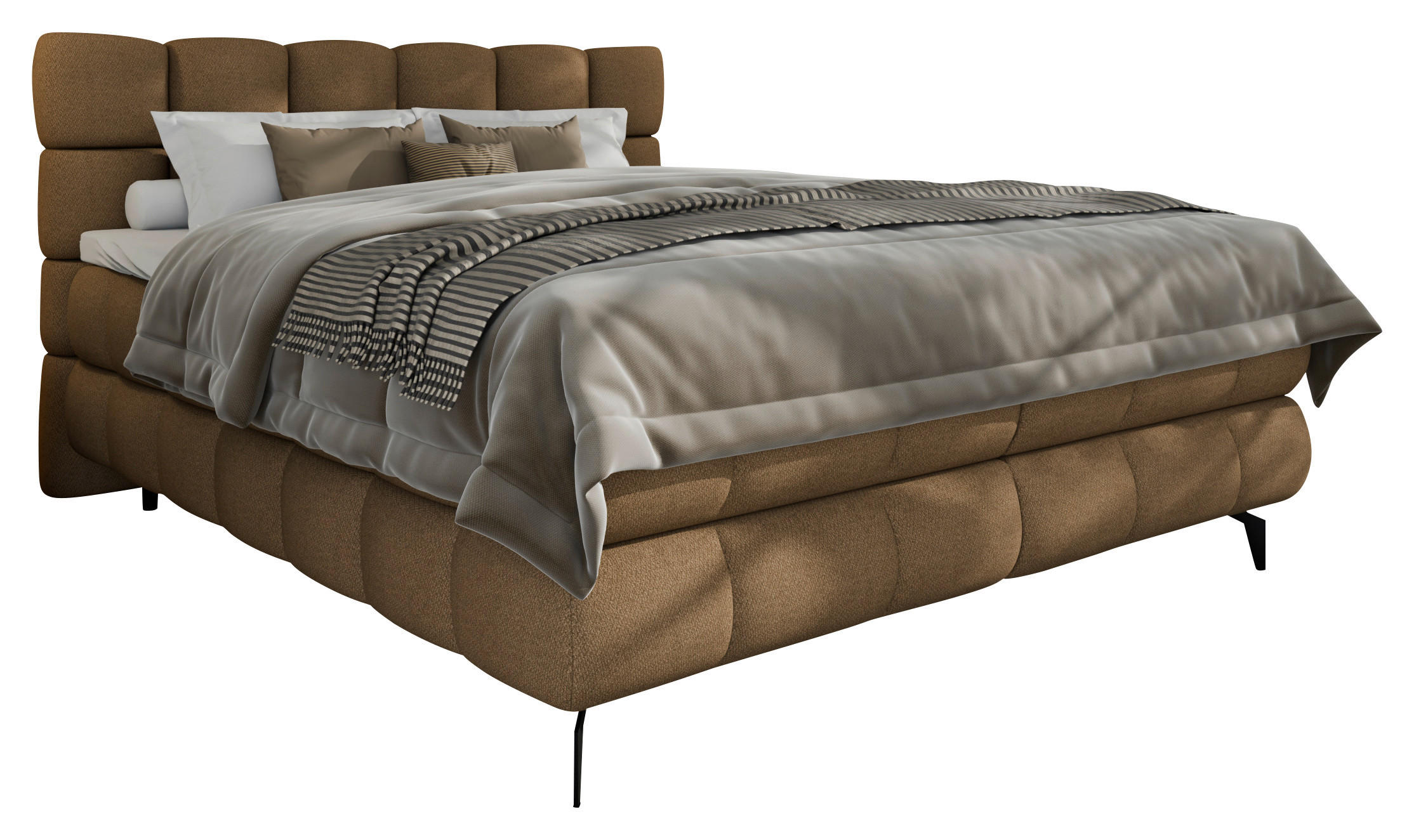 BOXBETT 180/200 cm,  in Braun, Bettkasten, Topper, H3 + H3 = fest  - Schwarz/Braun, Trend, Textil/Metall (180/200cm) - Esposa