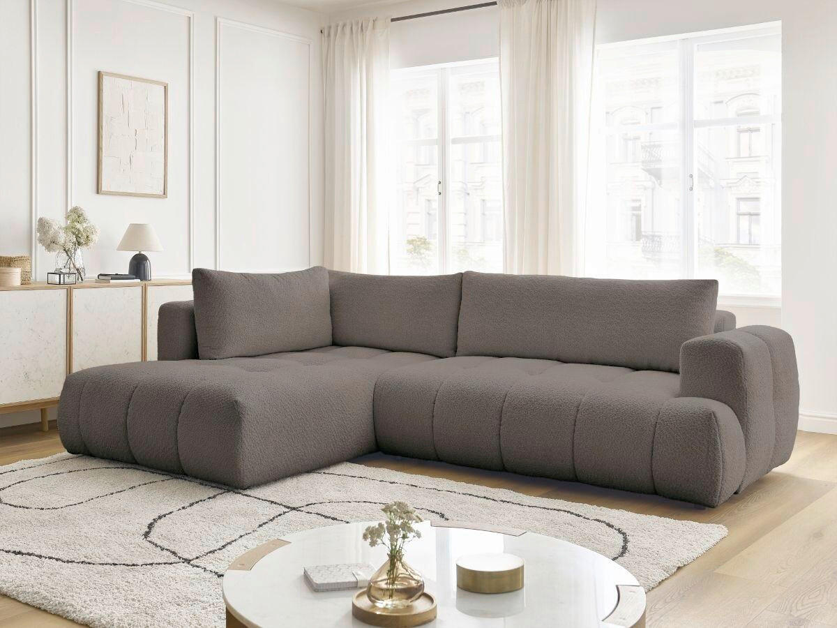 ECKSCHLAFSOFA EVEREST Bouclé Taupe  inkl. Rückenkissen, Schlaffunktion  - Taupe/Schwarz, MODERN, Kunststoff/Textil (204/282cm)