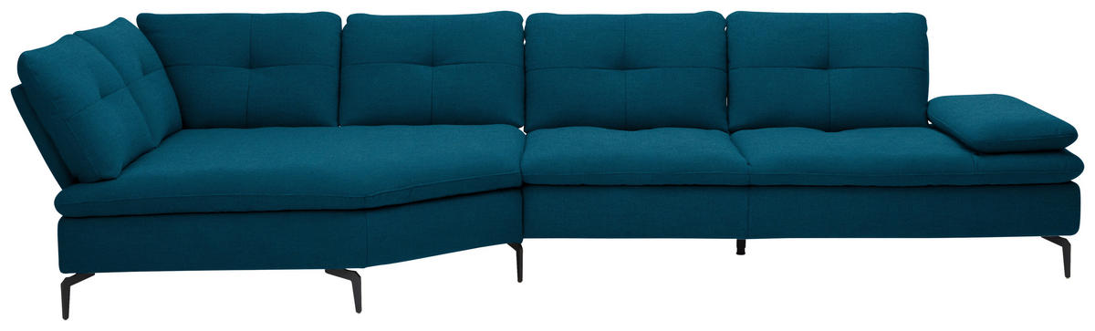 ECKSOFA in Flachgewebe Dunkelblau  157/344 cm  - Schwarz/Dunkelblau, Design, Textil/Metall (157/344cm) - Chilliano