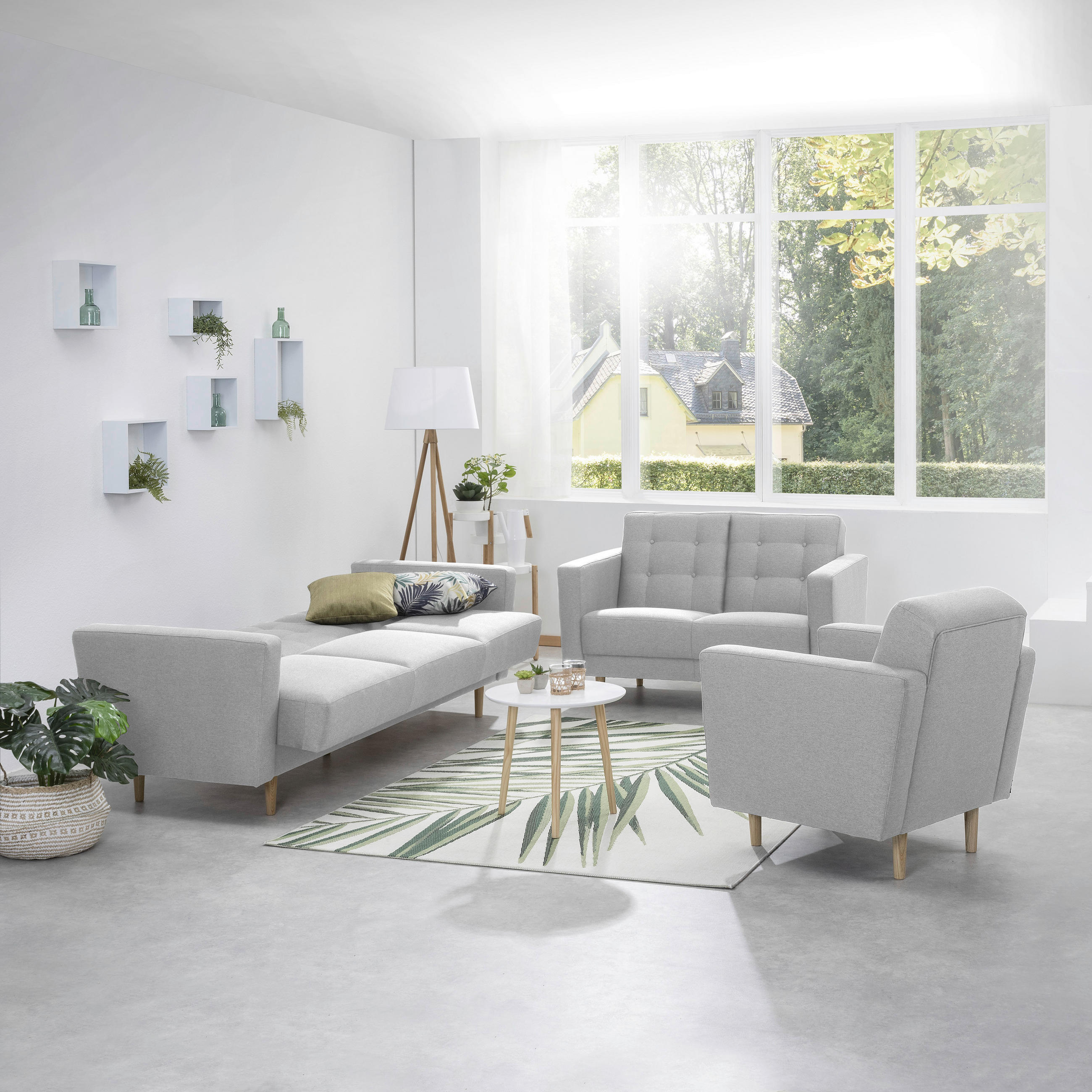 3-SITZER-SOFA Flachgewebe Hellgrau  - Eschefarben/Hellgrau, MODERN, Holz/Textil (224/81/83cm) - Max Winzer