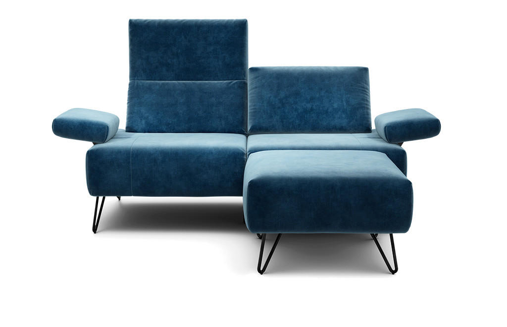 2-SITZER-SOFA Samt Blau  - Blau/Schwarz, Design, Textil/Metall (164-194/85/86-94cm) - SENSOO