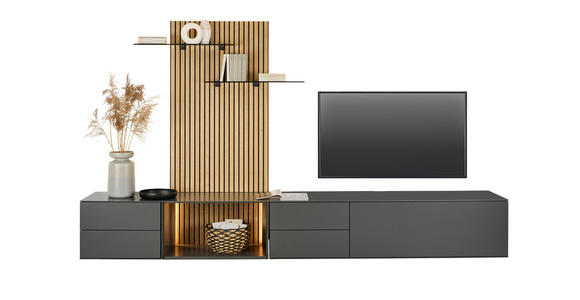 WOHNWAND  in Anthrazit, Eichefarben  321/160/50 cm  - Eichefarben/Anthrazit, Design, Glas/Holz (321/160/50cm) - Dieter Knoll