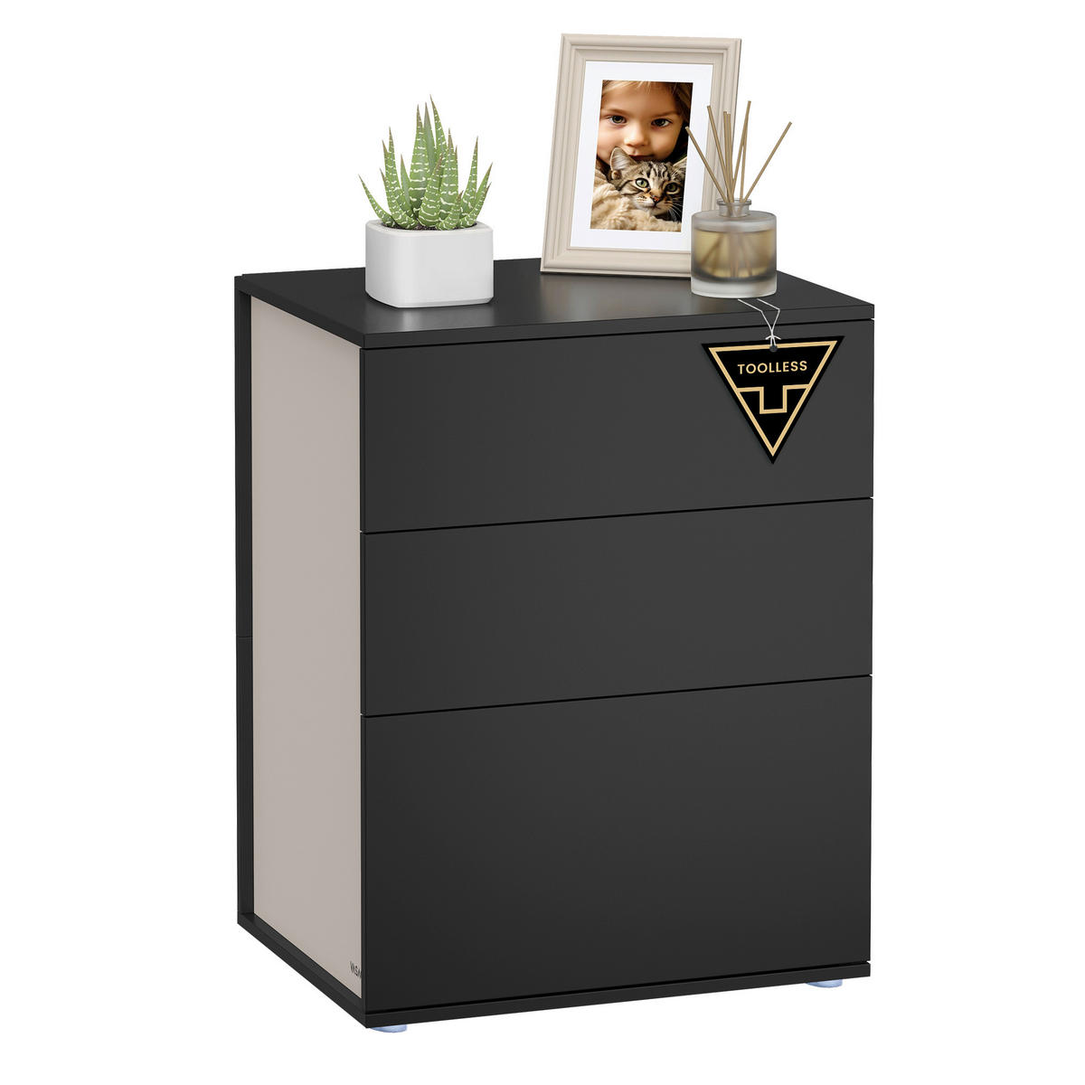 NACHTTISCH 45/58,7/35 cm  - Beige/Schwarz, MODERN, Holzwerkstoff (45/58,7/35cm) - MID.YOU