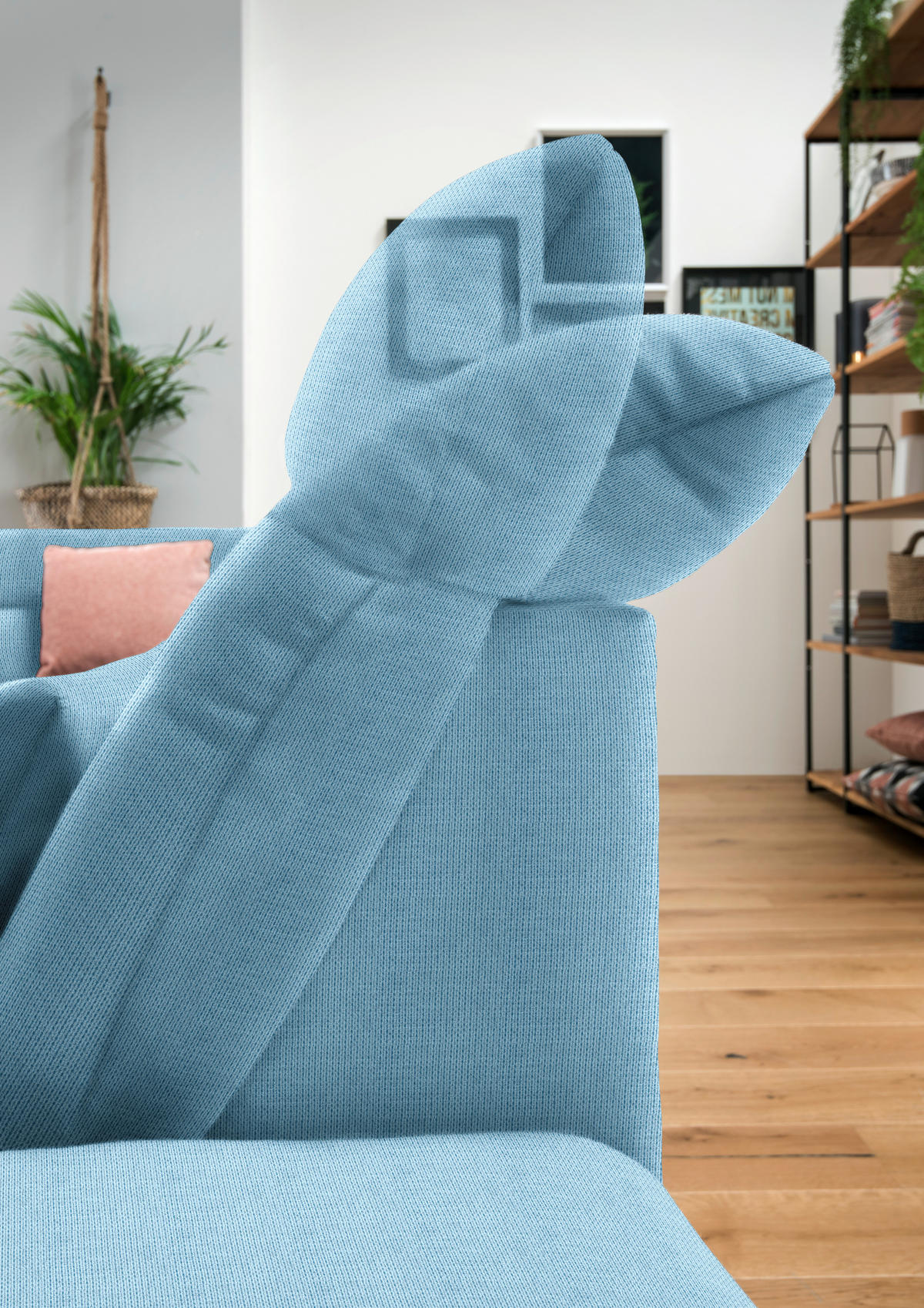 WOHNLANDSCHAFT in Mikrofaser Pastellblau  - Chromfarben/Pastellblau, Design, Kunststoff/Textil (211/350/204cm) - Xora