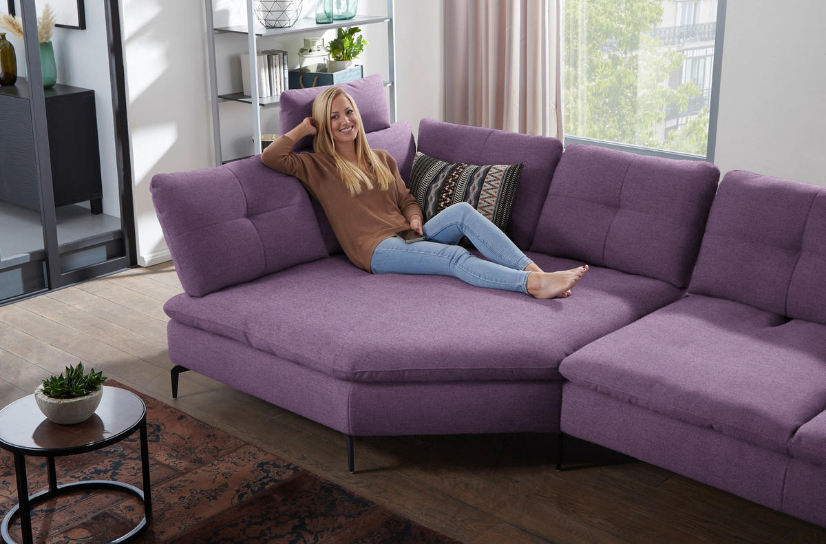 ECKSOFA in Flachgewebe Lila  - Lila/Schwarz, Design, Textil/Metall (157/344cm) - Chilliano