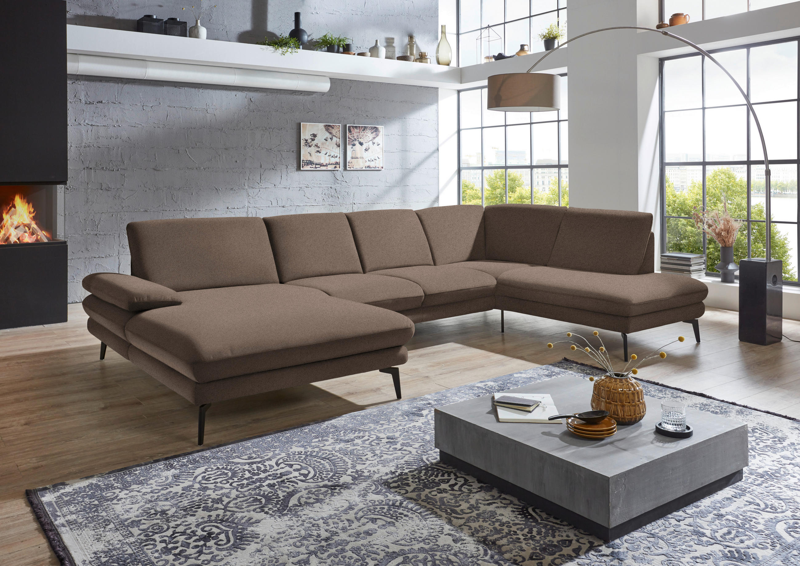 WOHNLANDSCHAFT in Webstoff Braun  - Schwarz/Braun, Design, Textil/Metall (180/344/208cm) - Dieter Knoll