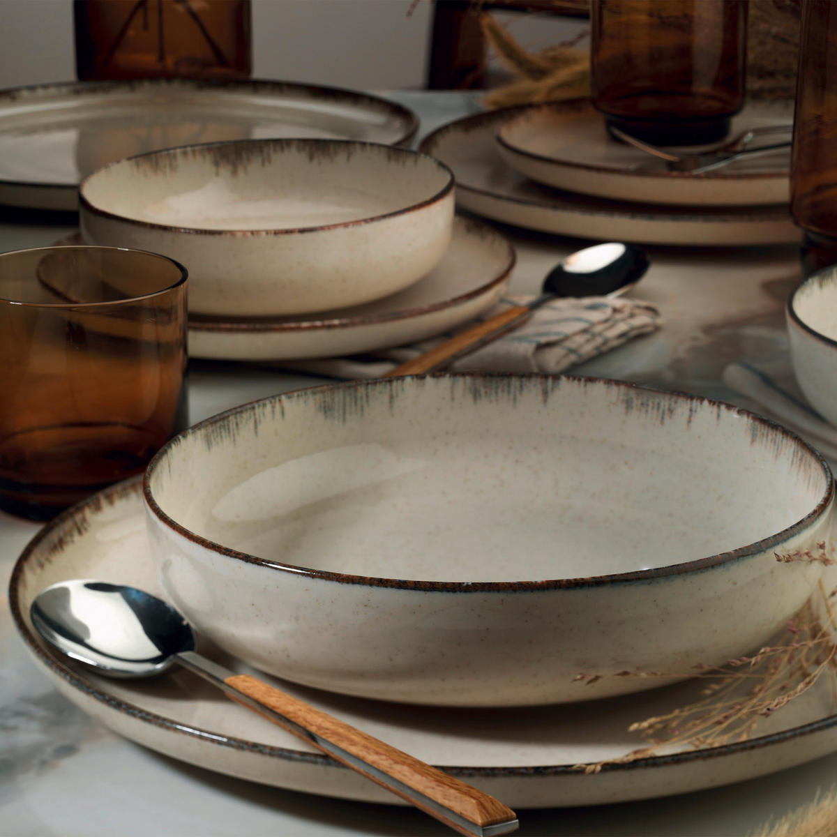 KOMBISERVICE Creme 24-teilig 6 Personen  - Creme, Basics, Keramik - P & B