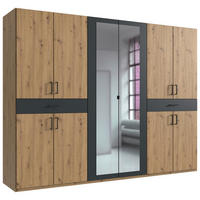 DREHTÜRENSCHRANK 270/208/58 cm,  in Graphitfarben, Eiche Artisan, 10-türig  - Graphitfarben/Schwarz, KONVENTIONELL, Glas/Holzwerkstoff (270/208/58cm) - Boxxx