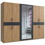 DREHTÜRENSCHRANK  in Graphitfarben, Eiche Artisan  - Schwarz/Graphitfarben, KONVENTIONELL, Glas/Holzwerkstoff (270/208/58cm) - Carryhome