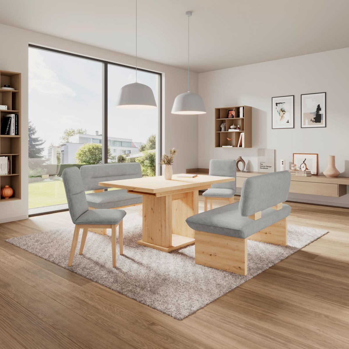 SITZBANK 120/87/67 cm Webstoff Hellgrau  - Eichefarben/Hellgrau, KONVENTIONELL, Textil (120/87/67cm) - James Wood