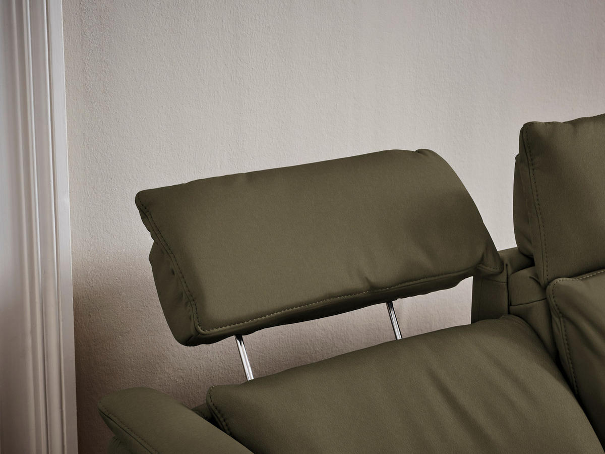 TRAPEZSOFA in Echtleder Olivgrün  - Schwarz/Olivgrün, KONVENTIONELL, Leder/Metall (221/103/95cm) - Dieter Knoll