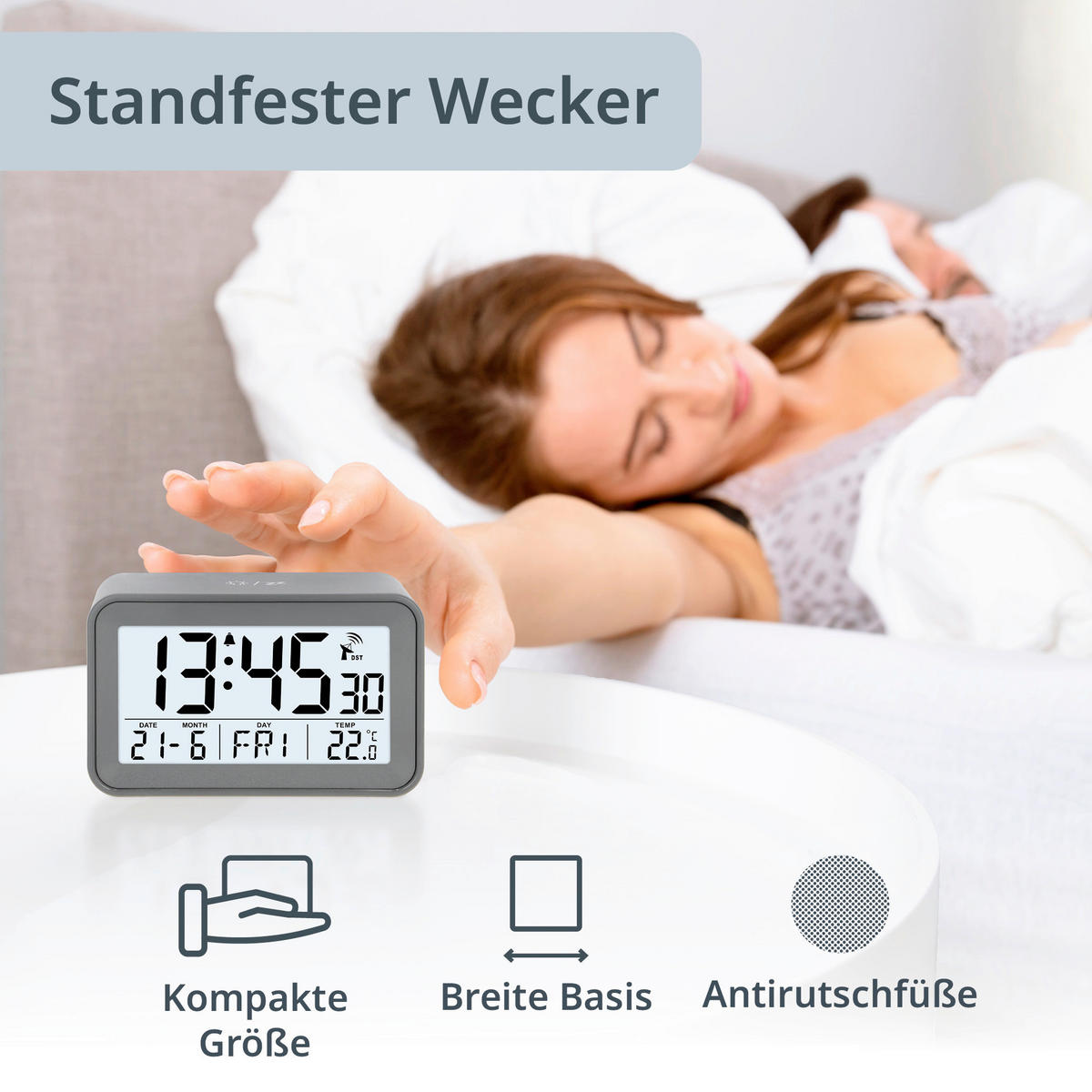 WECKER Grau  - Grau, Basics, Kunststoff (10,1/6,2/3,9cm)