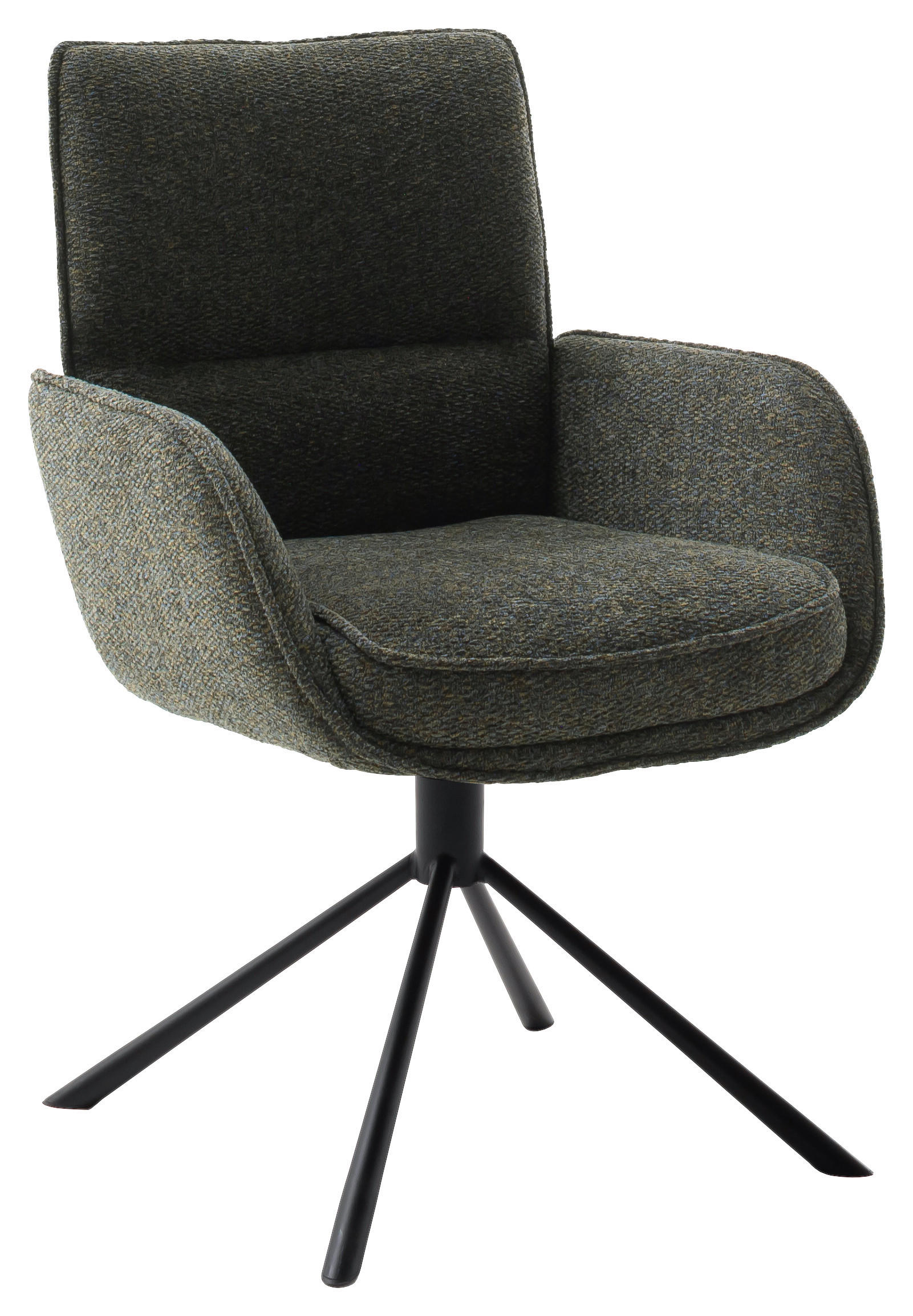 ARMLEHNSTUHL  Sitzfläche 360° drehbar, automatische Rückholfunktion Webstoff  - Schwarz/Olivgrün, Design, Textil/Metall (62/92/65cm) - Novel