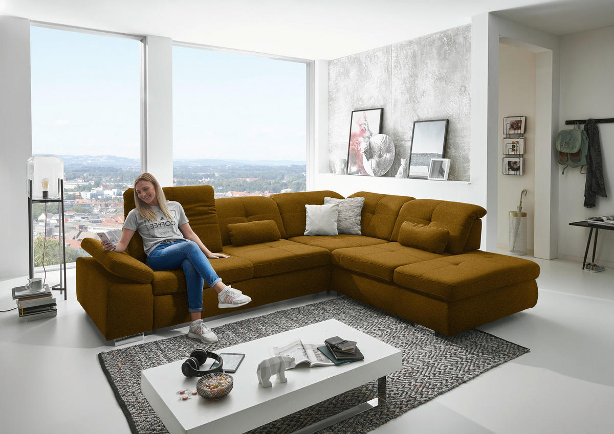 ECKSOFA  in Mikrofaser Khaki  312/260 cm  - Chromfarben/Khaki, Design, Textil/Metall (312/260cm) - Beldomo Style