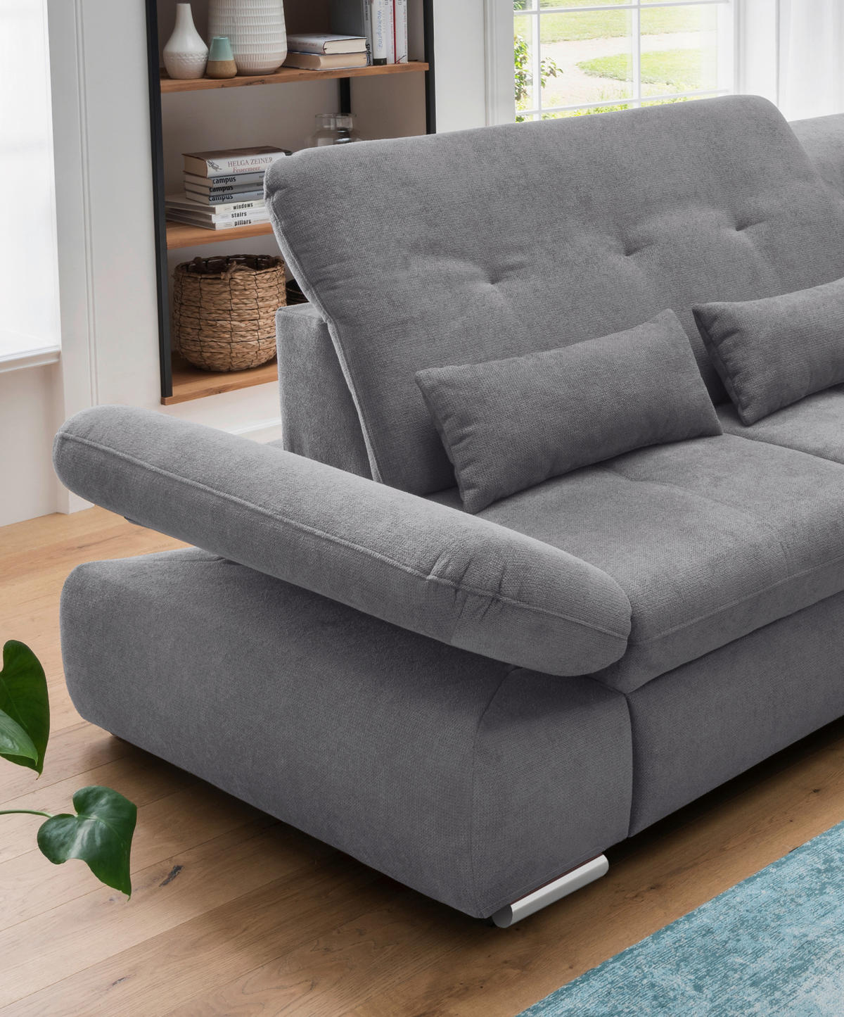 ECKSOFA in Chenille Dunkelgrau  - Chromfarben/Dunkelgrau, MODERN, Textil/Metall (300/196cm) - Livetastic