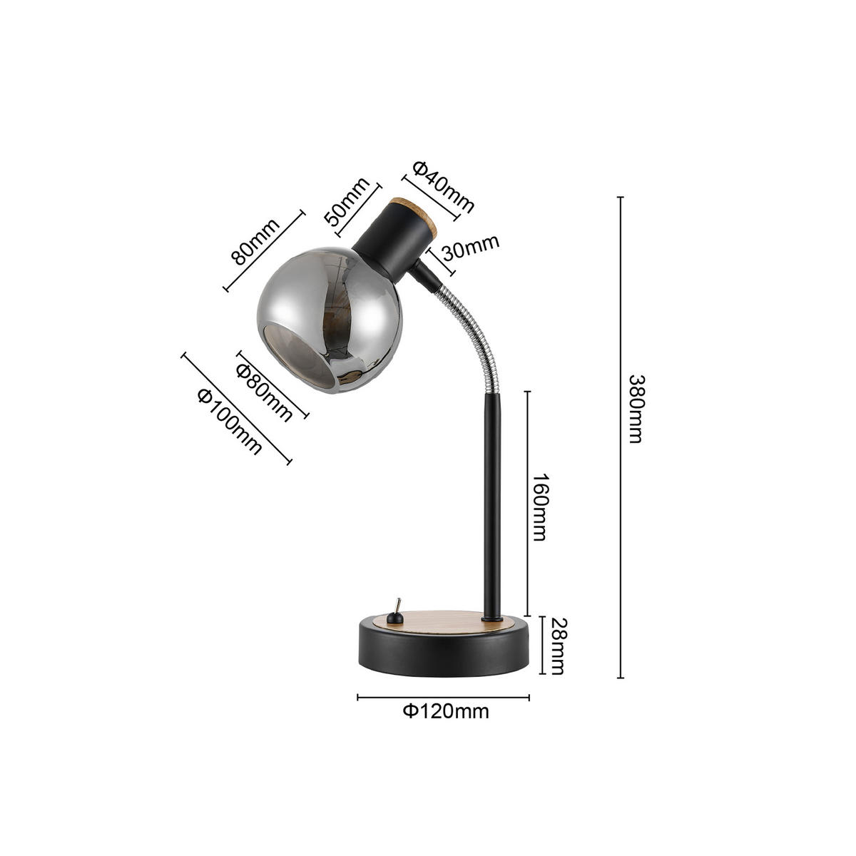 TISCHLEUCHTE 12/38 cm  - Eschefarben/Schwarz, Basics, Glas/Metall (12/38cm) - Novel