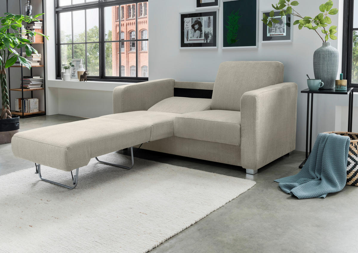SCHLAFSOFA in Textil Beige  - Chromfarben/Beige, Basics, Kunststoff/Textil (159/88/87cm) - Livetastic