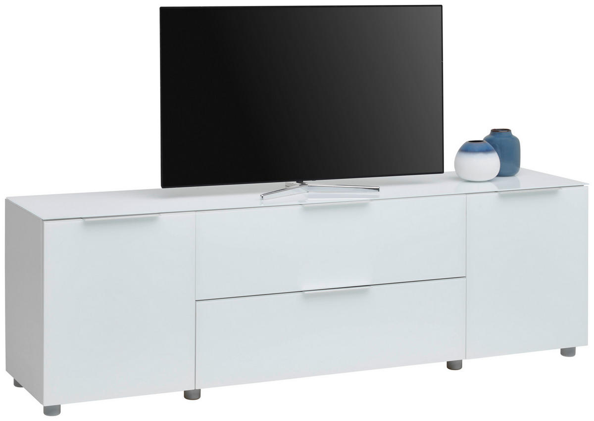 LOWBOARD  in 180/54/40 cm  - Weiss Hochglanz/Chromfarben, Basics, Glas/Holzwerkstoff (180/54/40cm) - Voleo