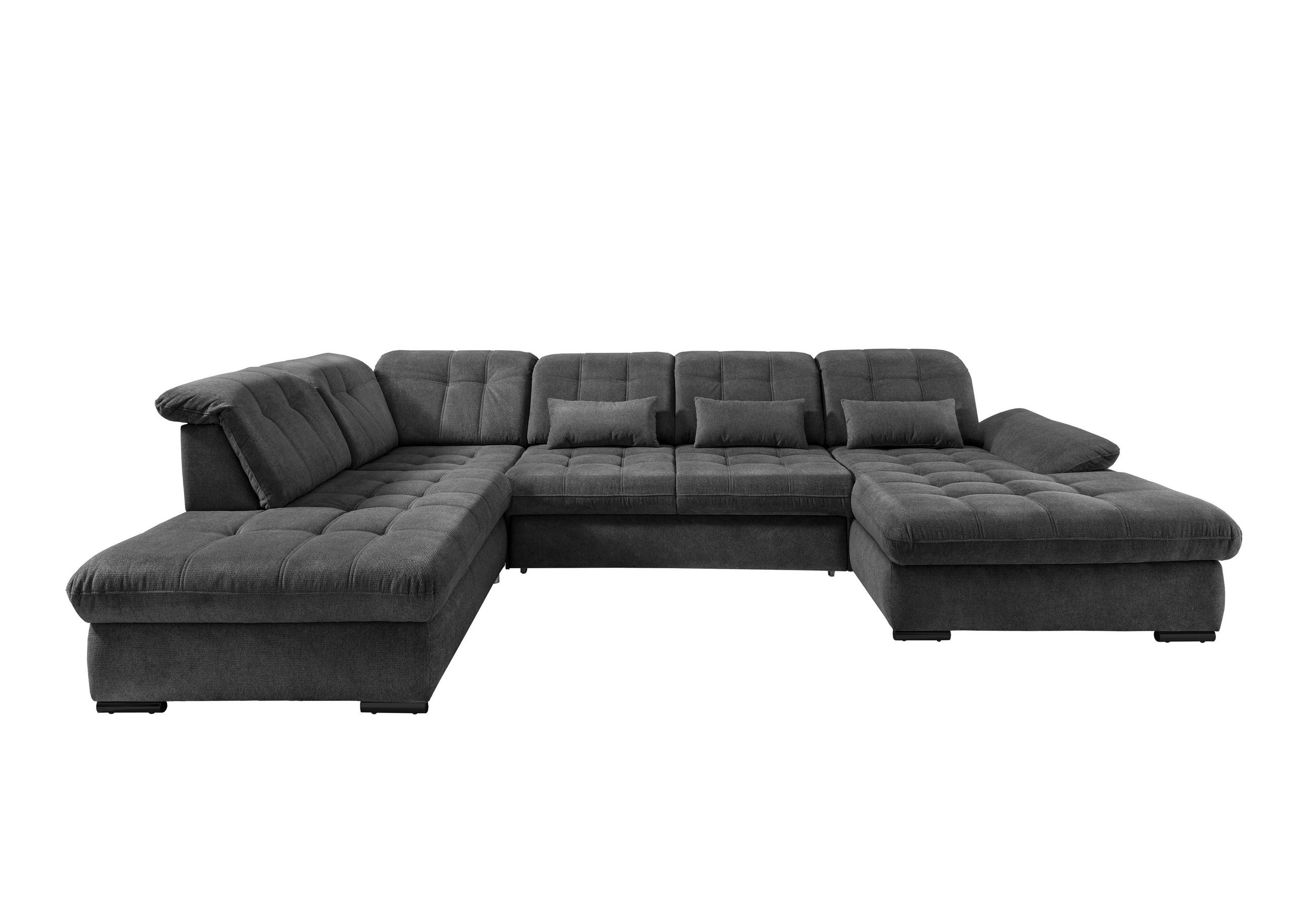 WOHNLANDSCHAFT in Chenille Anthrazit  - Anthrazit/Schwarz, Modern, Textil/Metall (252/387/184cm) - Livetastic