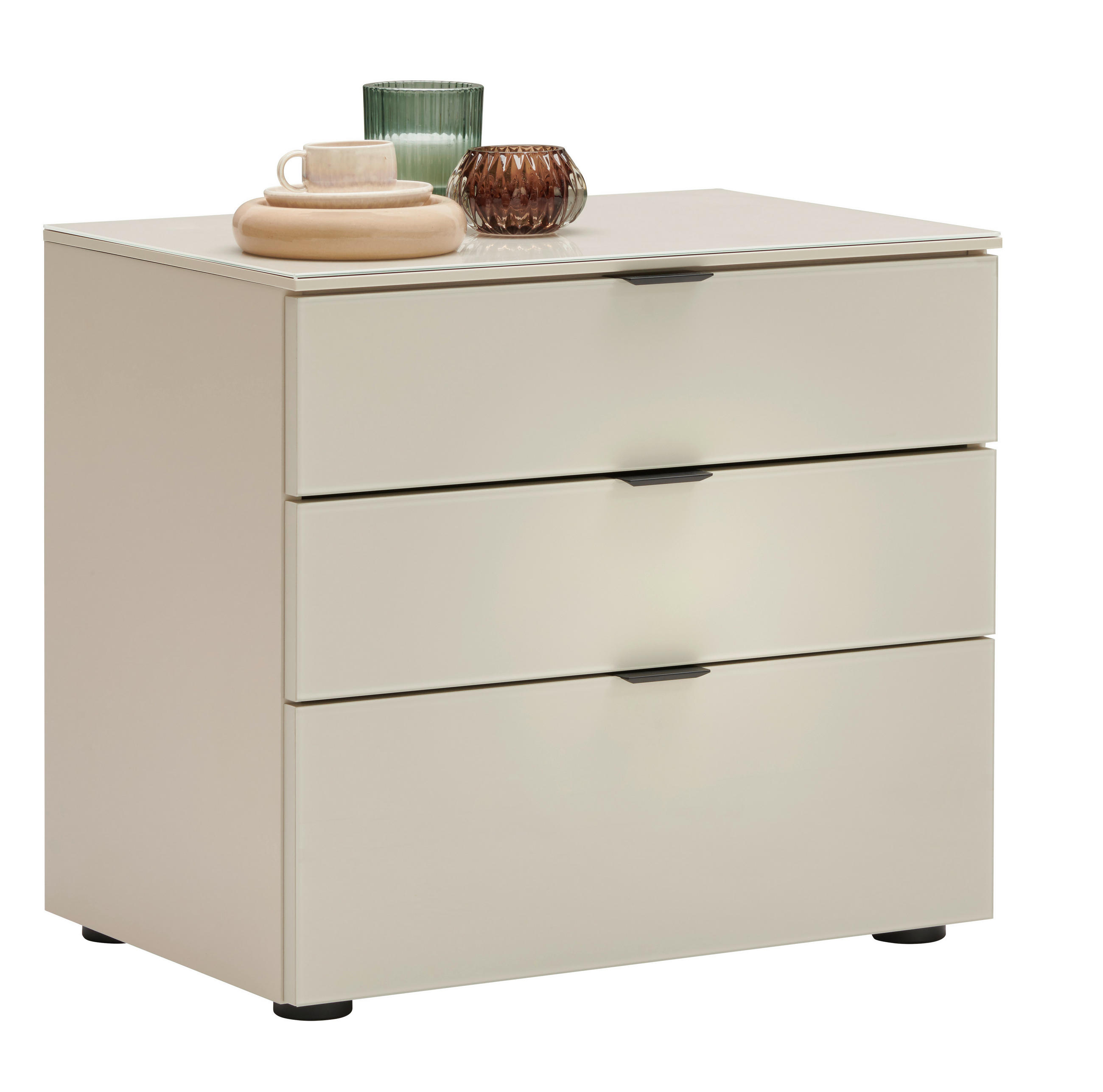 NACHTKÄSTCHEN 58/52,5/40 cm  in Sandfarben  - Sandfarben/Schwarz, KONVENTIONELL, Glas/Holzwerkstoff (58/52,5/40cm) - Moderano