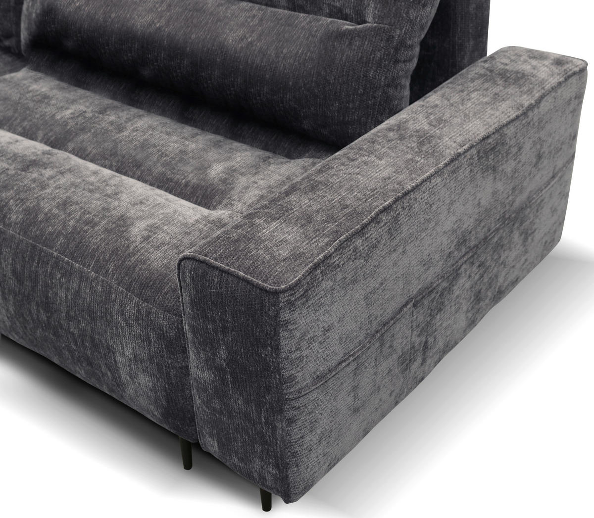 ECKSOFA PABLO Grau Struktur Bettkasten, Rückenkissen  - Schwarz/Grau, Design, Holz/Textil (160/260cm) - MID.YOU