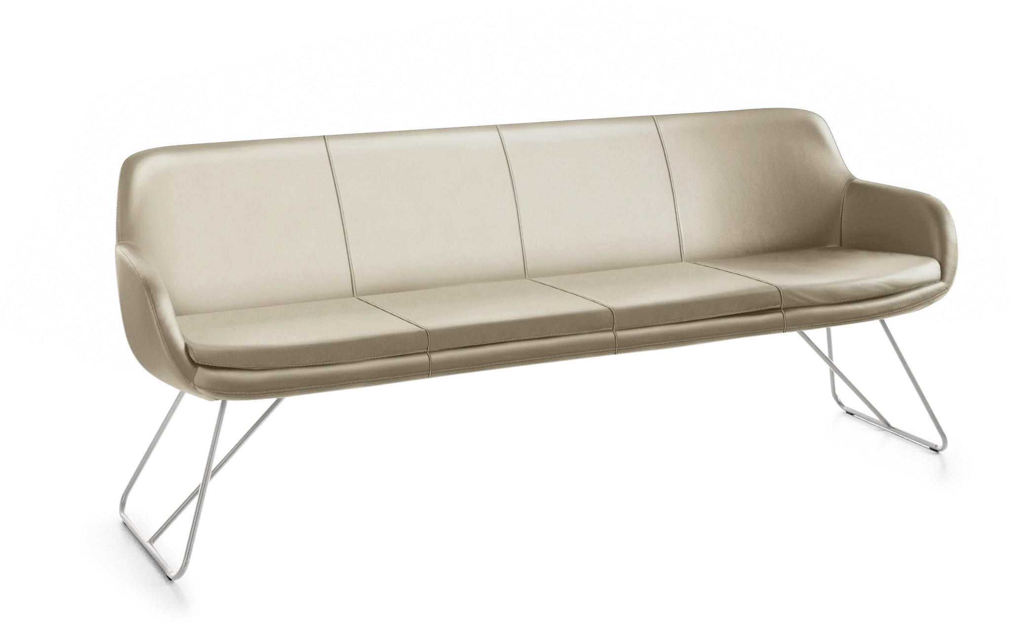 SITZBANK 200/87/65 cm Echtleder Sandfarben Metall  - Sandfarben/Edelstahlfarben, Design, Leder/Metall (200/87/65cm) - Musterring
