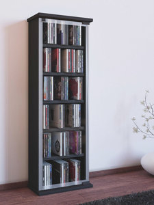 CD Regal mit Glastür für 150 CDs online ordern CD Regal in Schwarz online entdecken