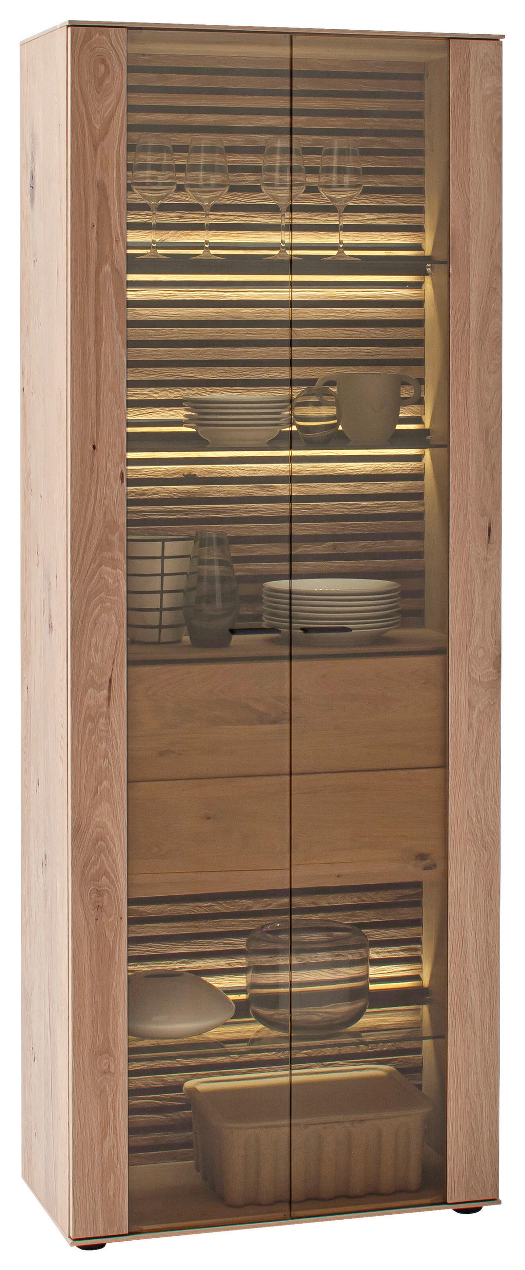 VITRINE YONNA - Eichefarben/Anthrazit, Design, Glas/Holz (77/205/39cm) - Schöner Wohnen