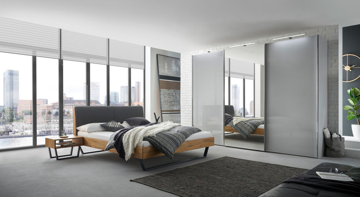 BETT 180/200 cm  in Anthrazit, Grau, Eichefarben  - Eichefarben/Anthrazit, Natur, Holz/Metall (180/200cm) - Hasena